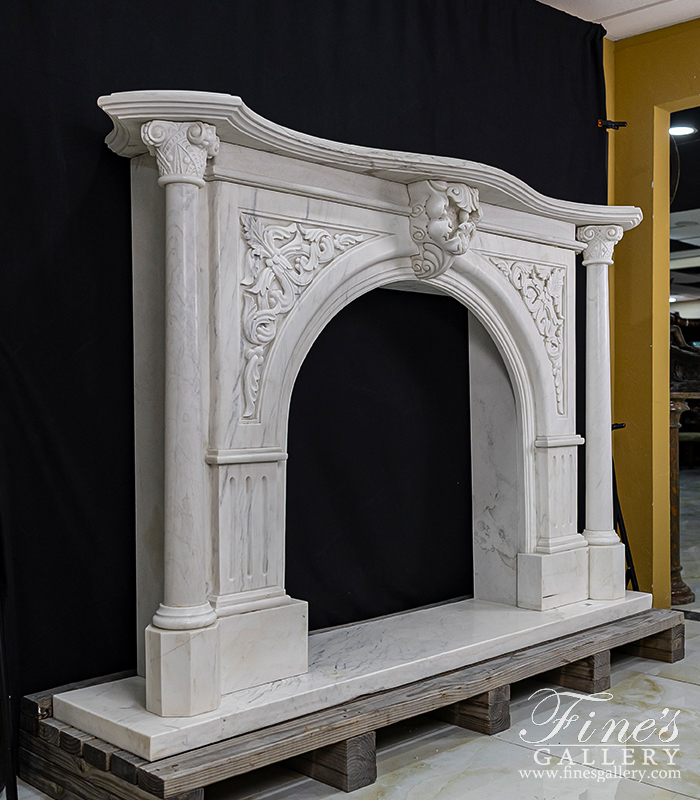 Marble Fireplaces  - Stunning Arched Marble Fireplace With Columns - MFP-2466